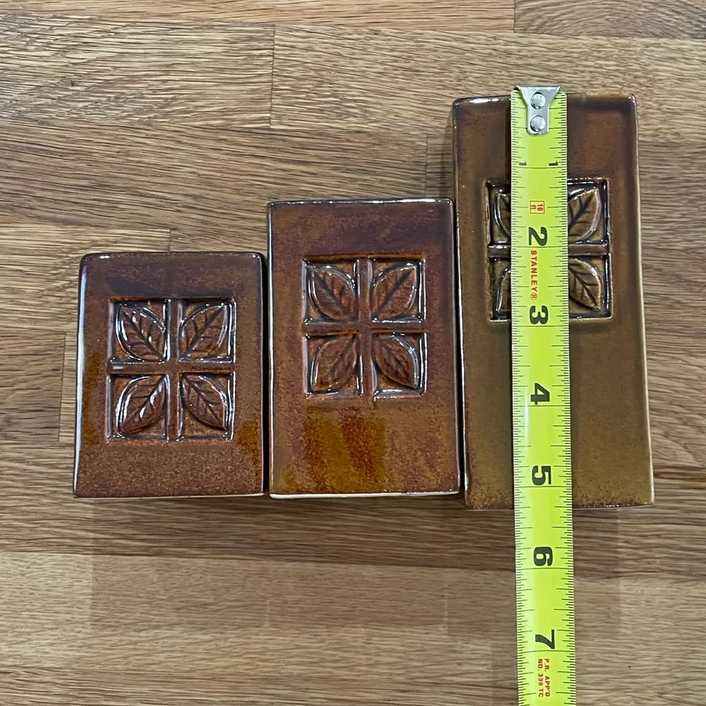 3 Vintage MCM candle holders. Pillar votive candle holders. Glazed ceramic brown